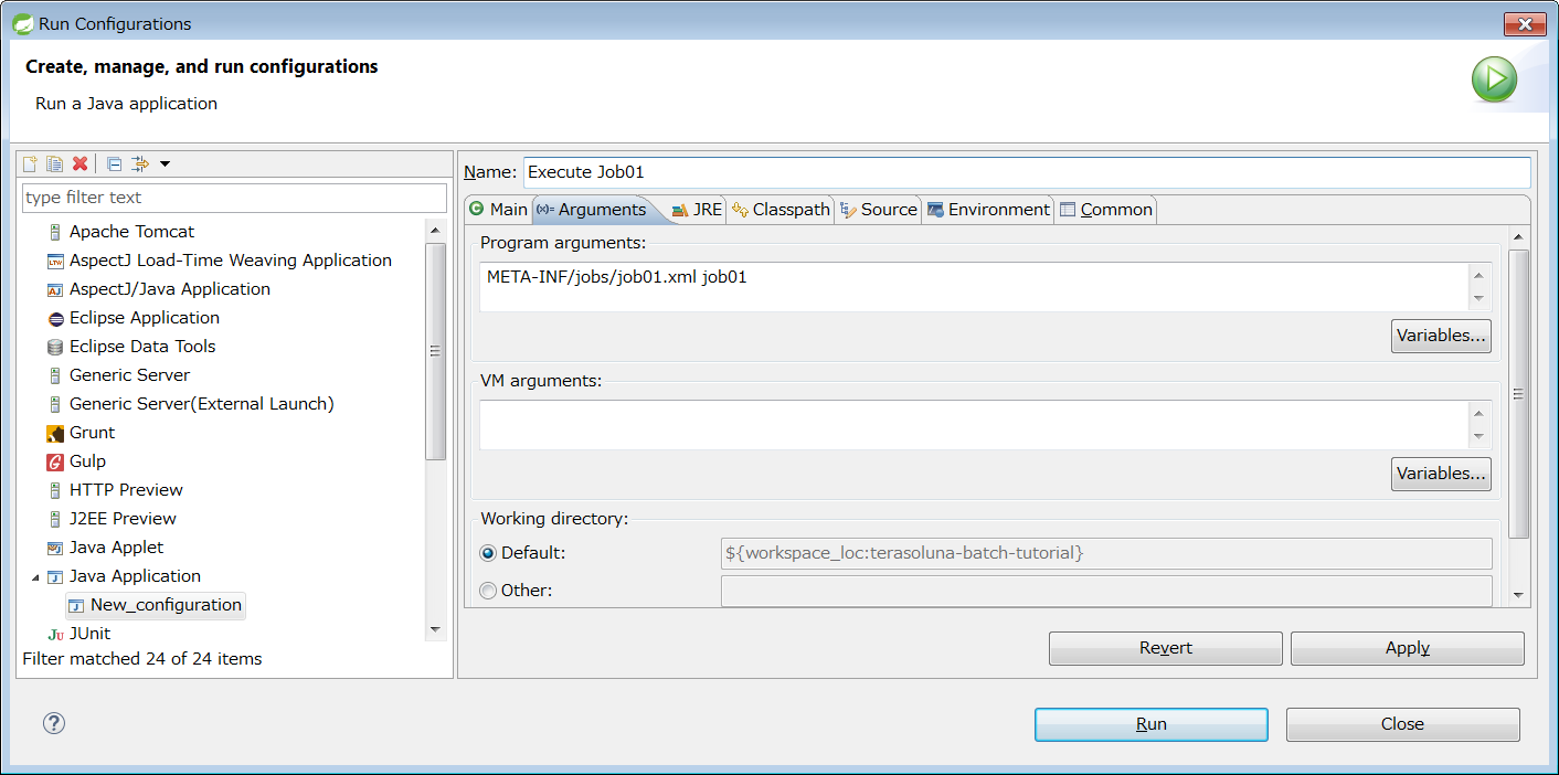 Run Configurations Arguments tab