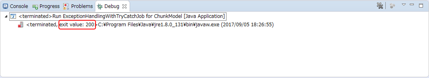 Confirm the Exit Code of ExceptionHandlingWithTryCatchJob for ChunkModel