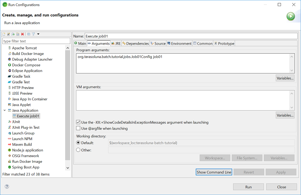 Run Configurations Arguments tab