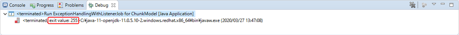Confirm the Exit Code of ExceptionHandlingWithListenerJob for ChunkModel