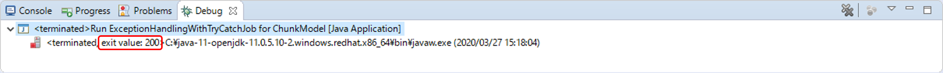 Confirm the Exit Code of ExceptionHandlingWithTryCatchJob for ChunkModel